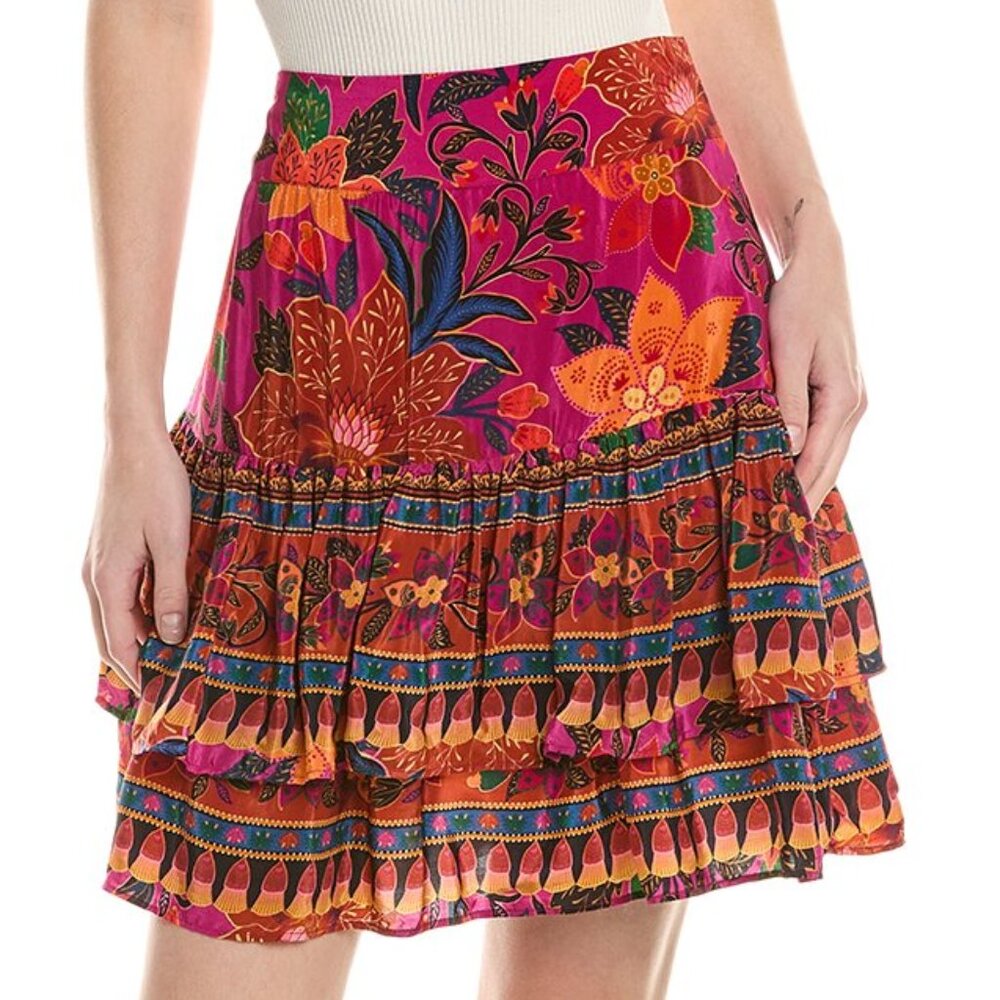 FARM RIO tropical tapestry ruffled miniskirt